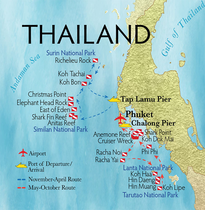 Карта маршрута дайв-сафари в Таиланде: Andaman Sea Карта маршрута дайв-сафари в Таиланде: Andaman Sea